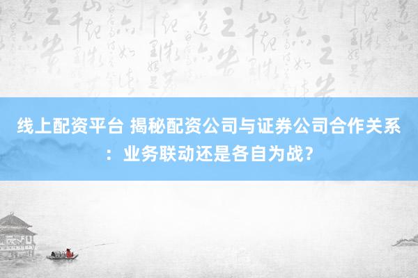 线上配资平台 揭秘配资公司与证券公司合作关系：业务联动还是各自为战？