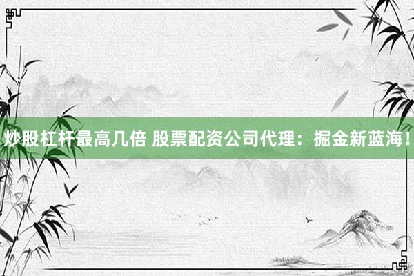 炒股杠杆最高几倍 股票配资公司代理：掘金新蓝海！