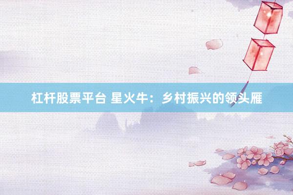 杠杆股票平台 星火牛：乡村振兴的领头雁