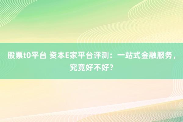 股票t0平台 资本E家平台评测：一站式金融服务，究竟好不好？