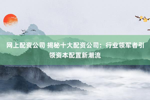 网上配资公司 揭秘十大配资公司：行业领军者引领资本配置新潮流