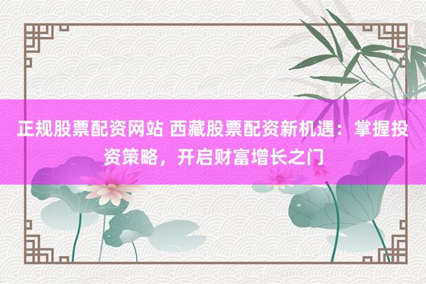 正规股票配资网站 西藏股票配资新机遇：掌握投资策略，开启财富增长之门