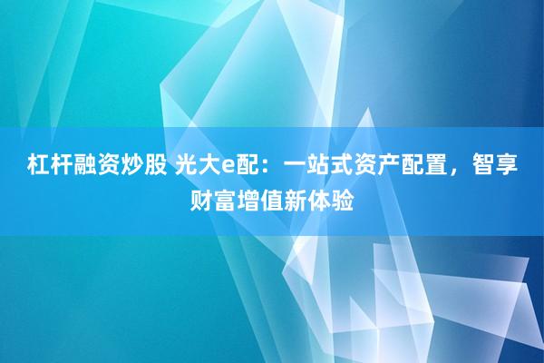 杠杆融资炒股 光大e配：一站式资产配置，智享财富增值新体验