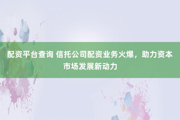 配资平台查询 信托公司配资业务火爆，助力资本市场发展新动力