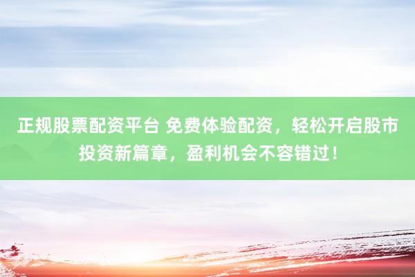 正规股票配资平台 免费体验配资，轻松开启股市投资新篇章，盈利机会不容错过！
