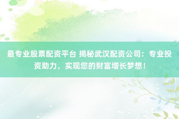 最专业股票配资平台 揭秘武汉配资公司：专业投资助力，实现您的财富增长梦想！