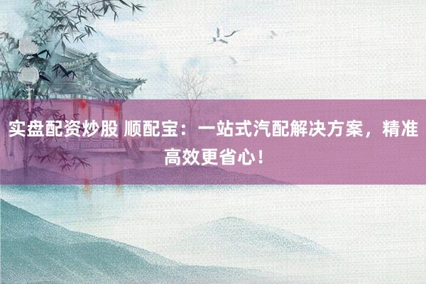 实盘配资炒股 顺配宝：一站式汽配解决方案，精准高效更省心！
