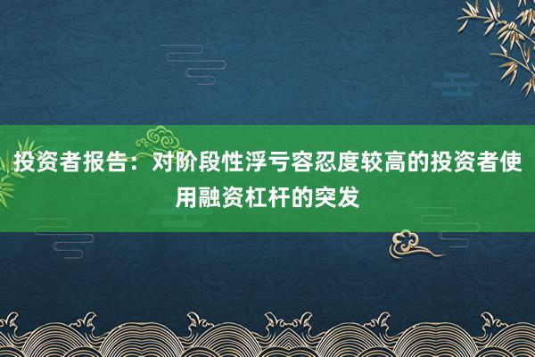 投资者报告：对阶段性浮亏容忍度较高的投资者使用融资杠杆的突发
