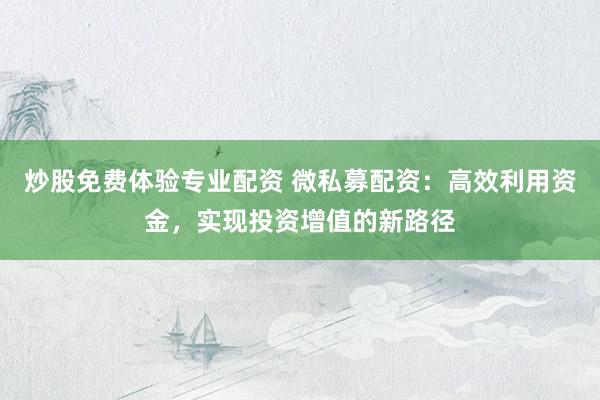 炒股免费体验专业配资 微私募配资：高效利用资金，实现投资增值的新路径